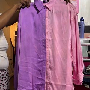 Adolfo Women's Two-Tone Pink and Purple Button Down Shirt